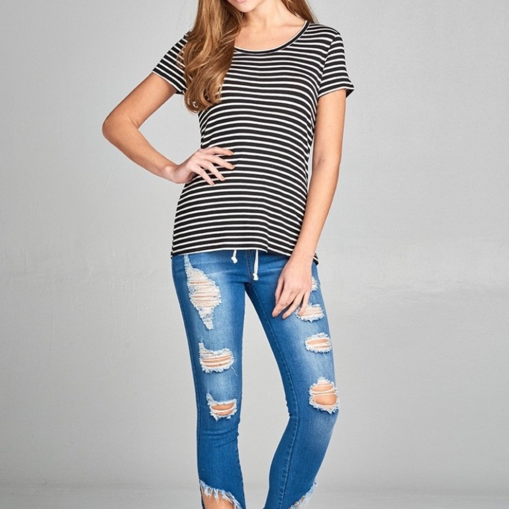 Active USA Black/White Striped Short Sleeve Tee